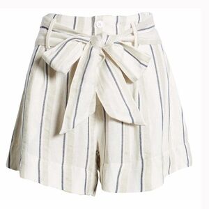 Rails Cream and Navy Striped High-Waist Tie-Waist Shorts
